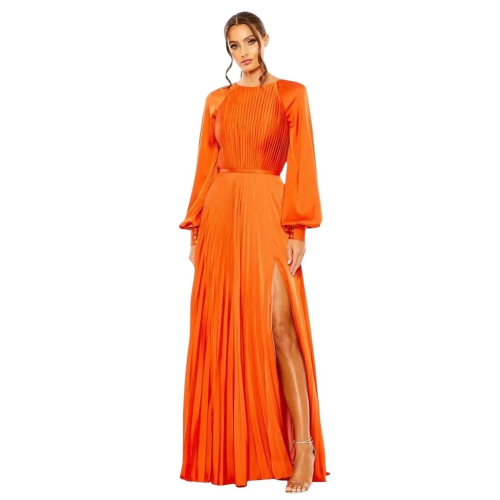 Mac Duggal 26590 Sunset Pleated Satin Long Sleeve Gown Size 4 $498
